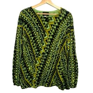 Bob Mackie Green Abstract Print Knit Sweater Vintage 2000s Large Art to Wear